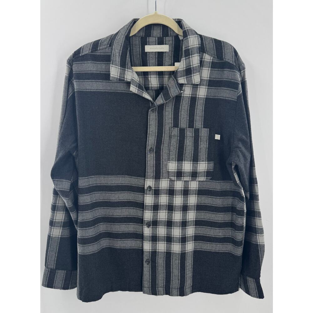 Standard Cloth Mens Black White Flannel Shirt Button Down Large NWT